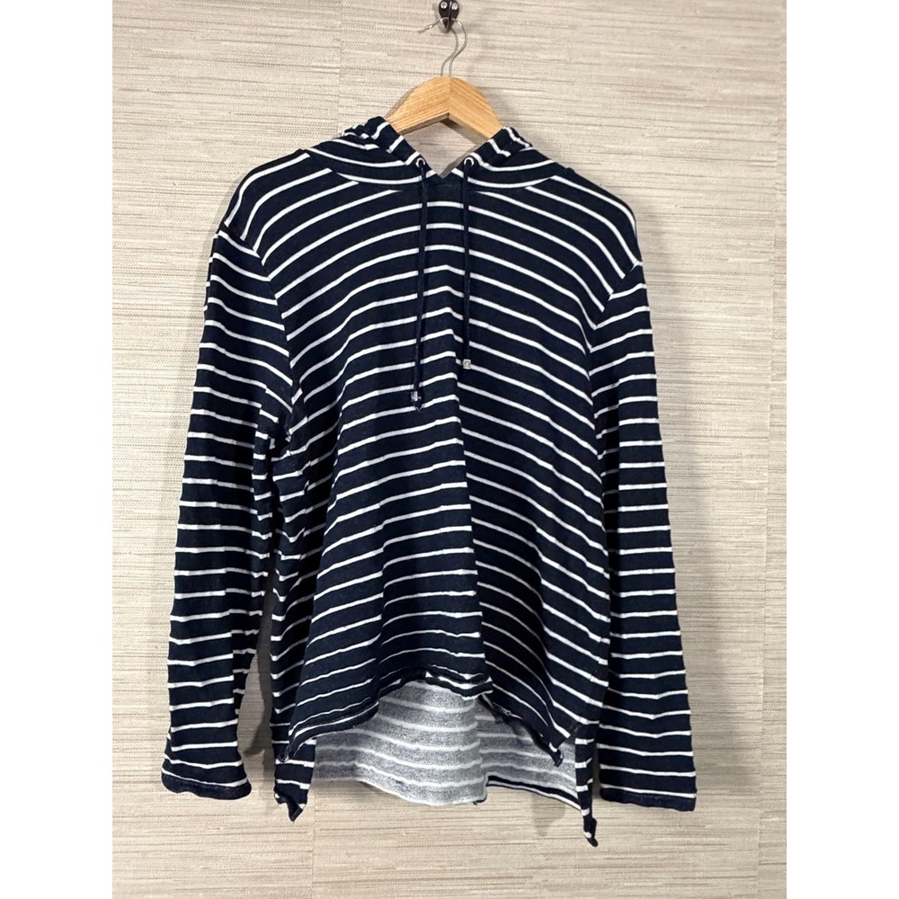 Michael Kors Hoodie Womens 2X Blue White Striped Lightweight High Low Pullover